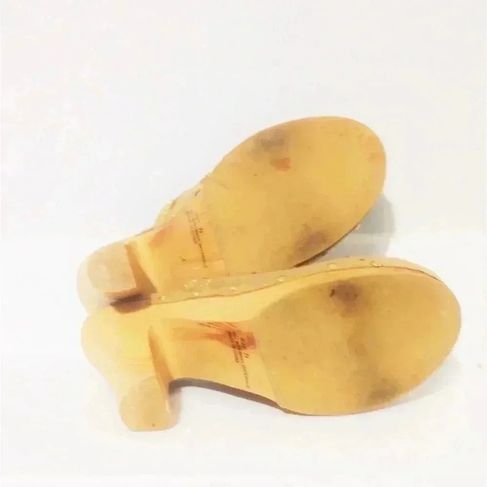 Gold Beaded Wooden Platform Clogs Mules Women's Size 7.5 Heels - Picture 5 of 7